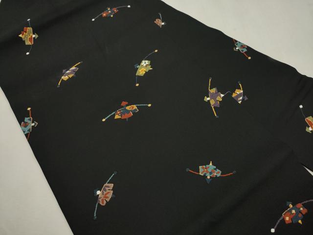 平和屋着物●九寸名古屋帯 唐織 やじろべえ 黒地 金糸 正絹 逸品 CABI7329dy