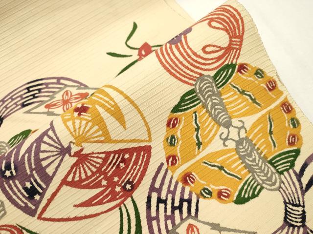平和屋着物●八寸名古屋帯 型染め 花蝶文 綿 CABI7332dy