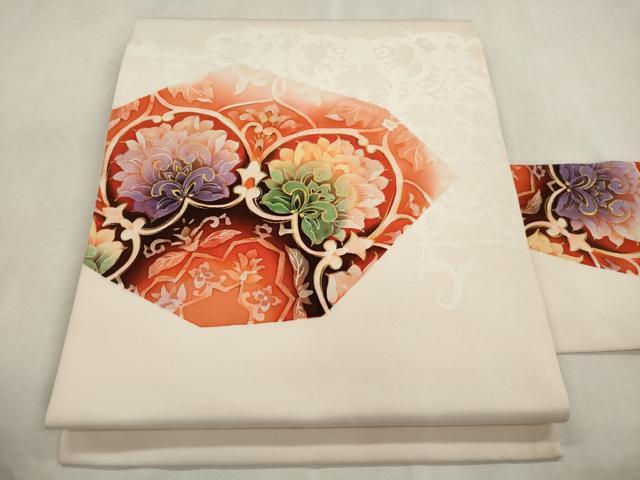 平和屋着物●塩瀬 九寸名古屋帯 更紗花文 金彩 正絹 逸品 CABI7334dy