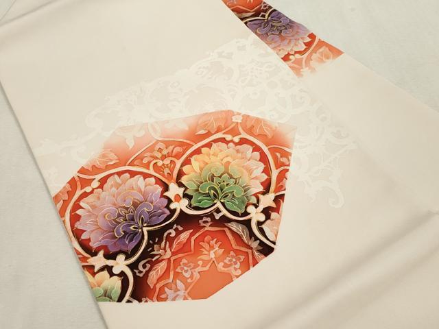平和屋着物●塩瀬 九寸名古屋帯 更紗花文 金彩 正絹 逸品 CABI7334dy