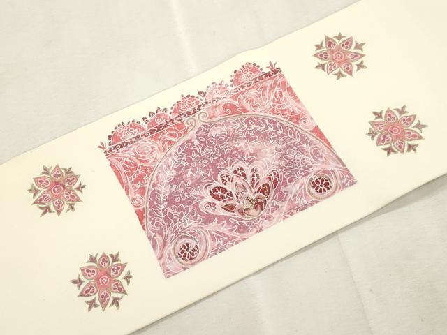 平和屋着物●塩瀬 九寸名古屋帯 更紗花文 金彩 正絹 逸品 CABI7335dy
