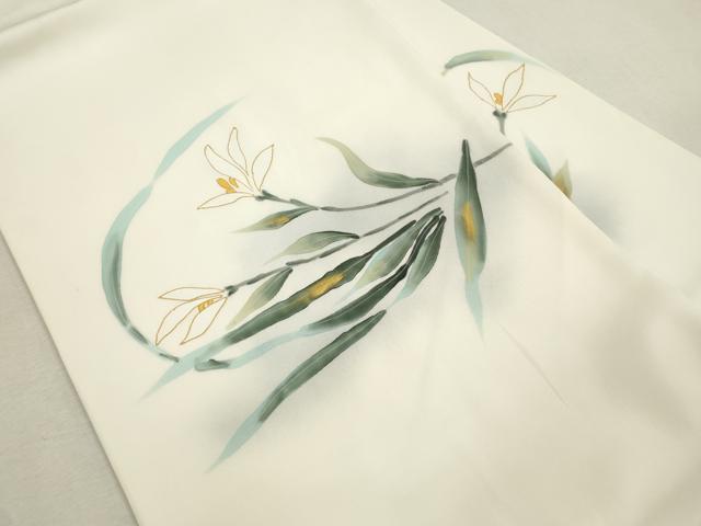 平和屋着物●塩瀬 九寸名古屋帯 作家物 手描き 草花文 金彩 健勝苑扱い 正絹 逸品 CABI7337dy