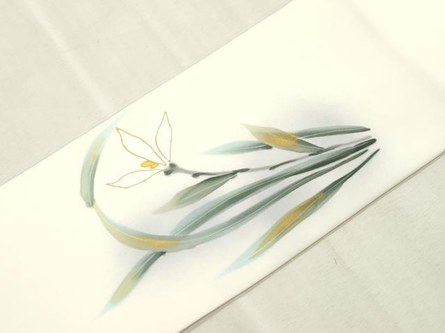 平和屋着物●塩瀬 九寸名古屋帯 作家物 手描き 草花文 金彩 健勝苑扱い 正絹 逸品 CABI7337dy