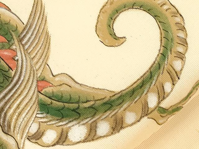平和屋着物●塩瀬 九寸名古屋帯 手描き 竜 正絹 逸品 CABI7344dy