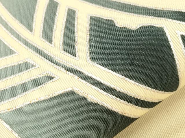 平和屋着物●塩瀬 九寸名古屋帯 作家物 幾何学文 銀彩 正絹 逸品 CABI7357dy