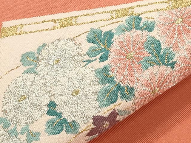 平和屋着物●八寸名古屋帯 綴れ 扇面草花文 金銀糸 正絹 逸品 CABI7362dy