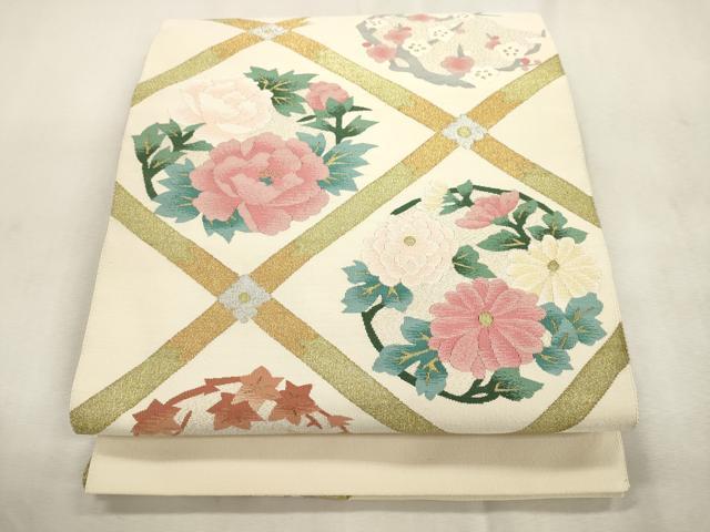 平和屋着物●爪掻き本綴れ 八寸名古屋帯 菱草花文 正絹 逸品 未使用 CABI7363dy