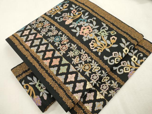 平和屋着物●つけ帯 市楽織 草花間道 黒地 金糸 正絹 逸品 CABI7372dy