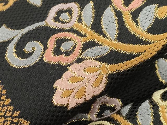 平和屋着物●つけ帯 市楽織 草花間道 黒地 金糸 正絹 逸品 CABI7372dy
