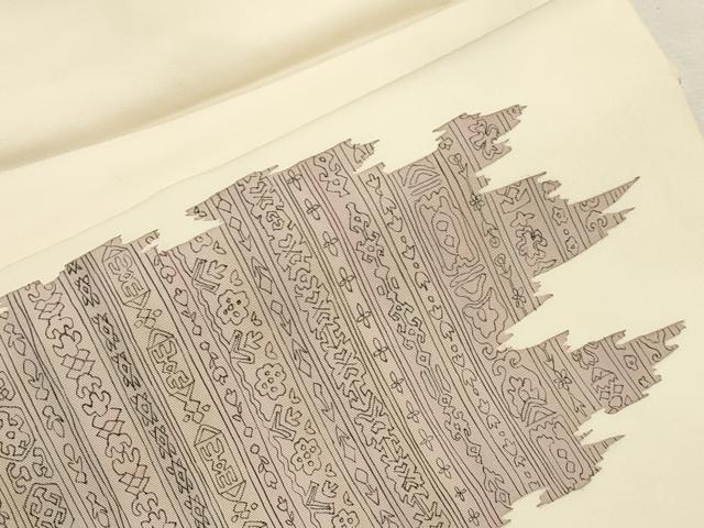 平和屋着物●塩瀬 九寸名古屋帯 手描き 幾何学文 正絹 逸品 CABI7381dy