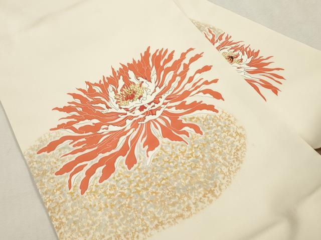 平和屋着物●塩瀬 九寸名古屋帯 作家物 手描き 舞花文 金彩 正絹 逸品 CABI7383dy