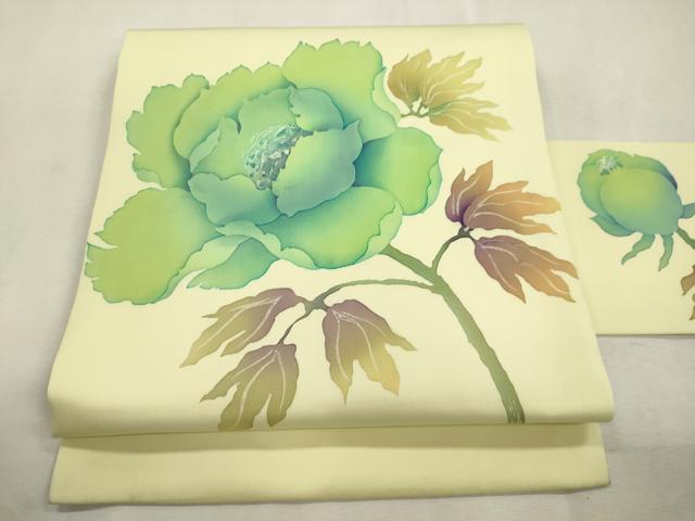 平和屋着物●塩瀬 九寸名古屋帯 ろうけつ染め 草花文 正絹 逸品 CABI7385dy