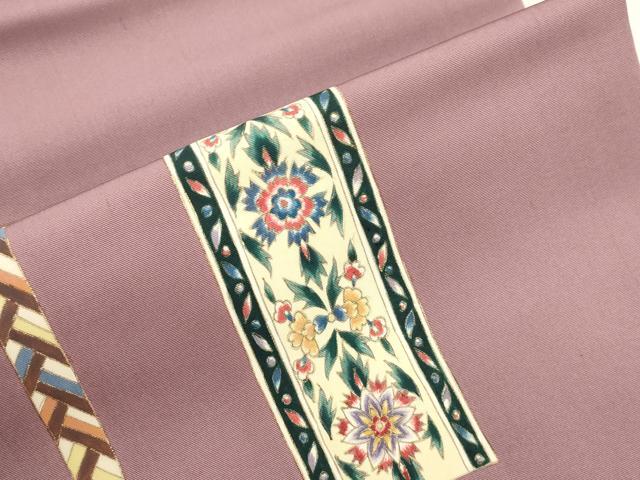 平和屋着物●塩瀬 九寸名古屋帯 作家物 短冊草花文 金彩 正絹 逸品 CABI7389dy