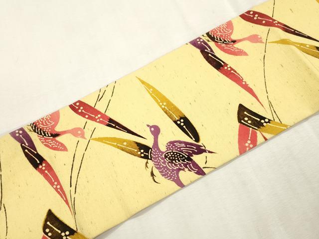平和屋着物●九寸名古屋帯 紬地 型染め 飛鳥文 正絹 逸品 CABI7392dy