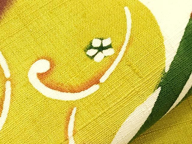 平和屋着物●九寸名古屋帯 作家物 生つむぎ 型染め 幾何学花文 逸品 CABI7394dy