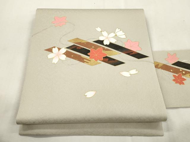 平和屋着物●岩井半四郎 歌舞伎役者 日本舞踊家 九寸名古屋帯 舞花文 金銀彩 正絹 逸品 未使用 CABI7396dy