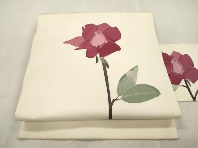 平和屋着物●日展染色作家 高久空木 ろうけつ染 塩瀬 九寸名古屋帯 草花文 正絹 逸品 CABI7398dy