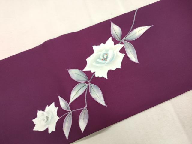 平和屋着物●塩瀬 九寸名古屋帯 手描き 薔薇 金彩 正絹 逸品 CABI7402dy