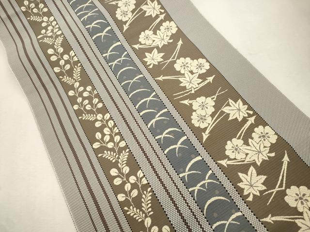 平和屋着物●本場筑前博多織 八寸名古屋帯 草花間道 正絹 逸品 CABI7408dy