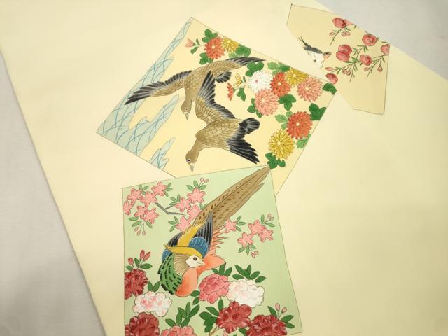 平和屋着物●塩瀬 九寸名古屋帯 手描き 花鳥文 正絹 逸品 CABI7414dy