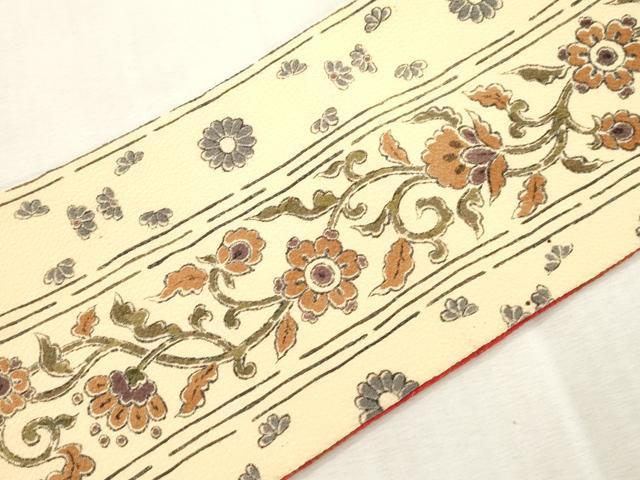 平和屋着物●摺型友禅 京都 多ち花 九寸名古屋帯 手描き 草花間道 鬼しぼ縮緬 正絹 逸品 CABI7415dy