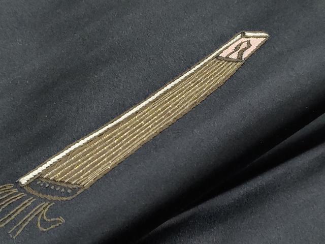 平和屋着物●アンティーク 大正ロマン 九寸名古屋帯 総刺繍 楽器文 金糸 正絹 逸品 CABI7422dy