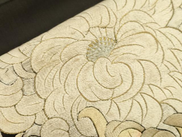 平和屋着物●アンティーク 大正ロマン 九寸名古屋帯 総手刺繍 乱菊 正絹 逸品 CABI7428dy
