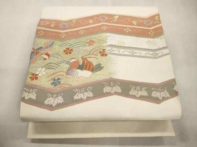 平和屋着物●爪掻き本綴れ 八寸名古屋帯 花鳥文 金銀糸 正絹 逸品 CABI7434dy