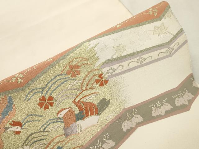 平和屋着物●爪掻き本綴れ 八寸名古屋帯 花鳥文 金銀糸 正絹 逸品 CABI7434dy