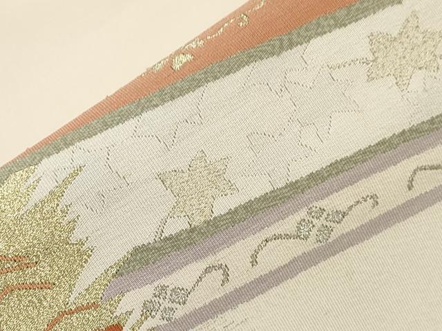 平和屋着物●爪掻き本綴れ 八寸名古屋帯 花鳥文 金銀糸 正絹 逸品 CABI7434dy