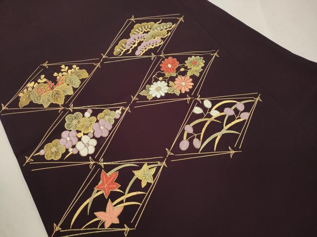 平和屋着物●九寸名古屋帯 駒刺繍 菱花 松竹梅 金彩 正絹 逸品 CABI7436dy