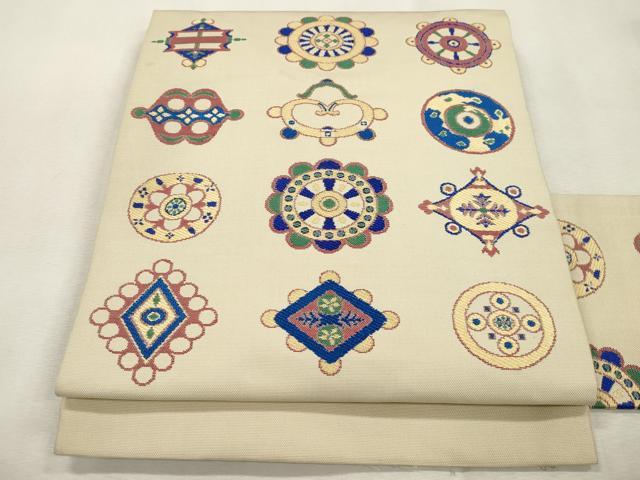 平和屋着物●龍村美術織物 たつむら 九寸名古屋帯 北欧錨文 正絹 逸品 CABI7440dy