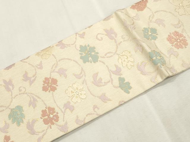 平和屋着物●九寸名古屋帯 唐織 草花文 金糸 正絹 逸品 CABI7447dy