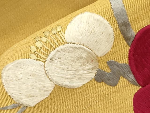 平和屋着物●アンティーク 大正ロマン 九寸名古屋帯 総手刺繍 枝梅文 正絹 逸品 CABI7457dy