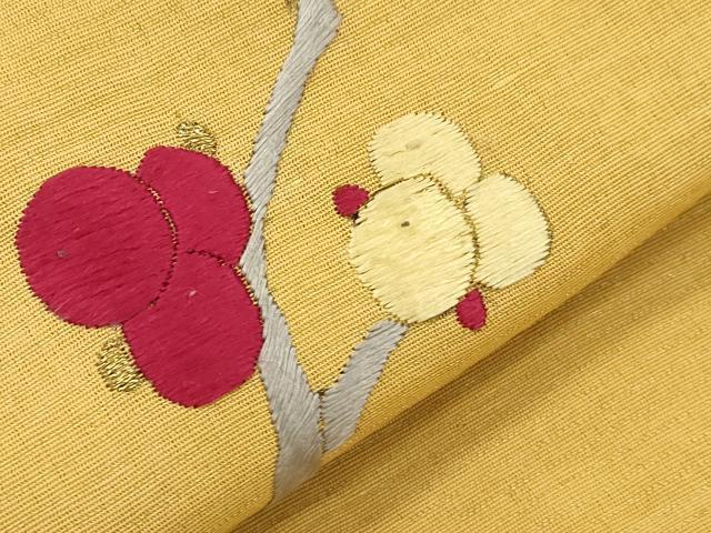 平和屋着物●アンティーク 大正ロマン 九寸名古屋帯 総手刺繍 枝梅文 正絹 逸品 CABI7457dy
