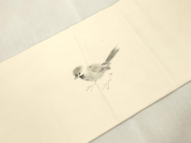 平和屋着物●塩瀬 九寸名古屋帯 手描き 雀 正絹 逸品 CABI7461dy