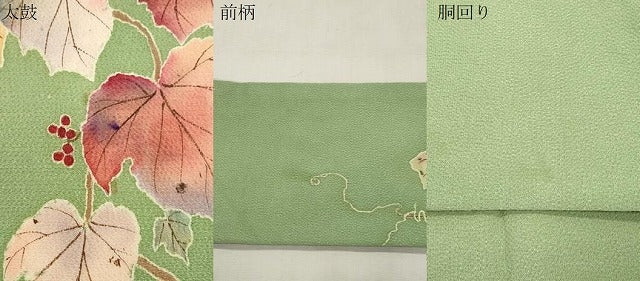 平和屋着物●九寸名古屋帯 手描き 葡萄蔦の葉文 鬼しぼ縮緬 正絹 逸品 CABI7464dy