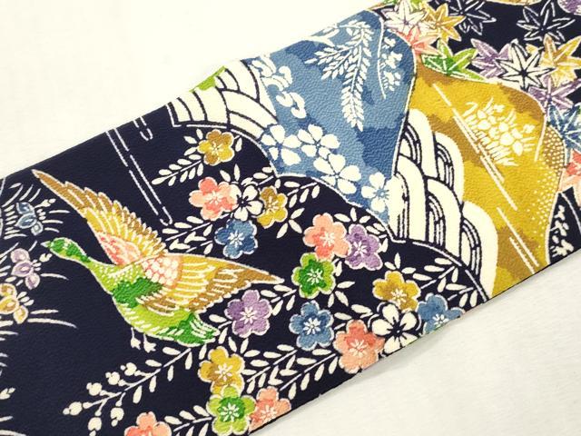 平和屋着物●つけ帯 型染め 風景鳥文 鬼しぼ縮緬 正絹 逸品 CABI7476dy