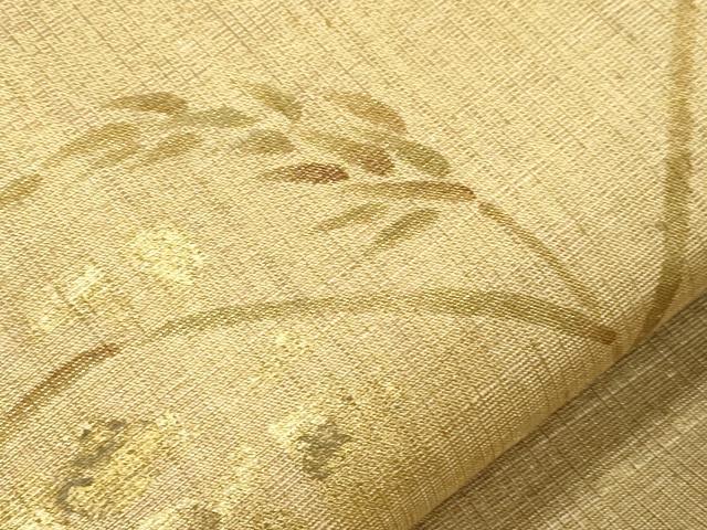 平和屋着物●つけ帯 手描き 紬地 草花文 金彩 正絹 逸品 CABI7478dy
