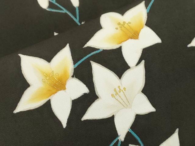 平和屋着物●塩瀬 つけ帯 草花文 黒地 金彩 正絹 逸品 CABI7479dy