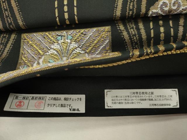 平和屋着物●つけ帯 幾何学花文 黒地 金糸 正絹 逸品 CABI7482dy