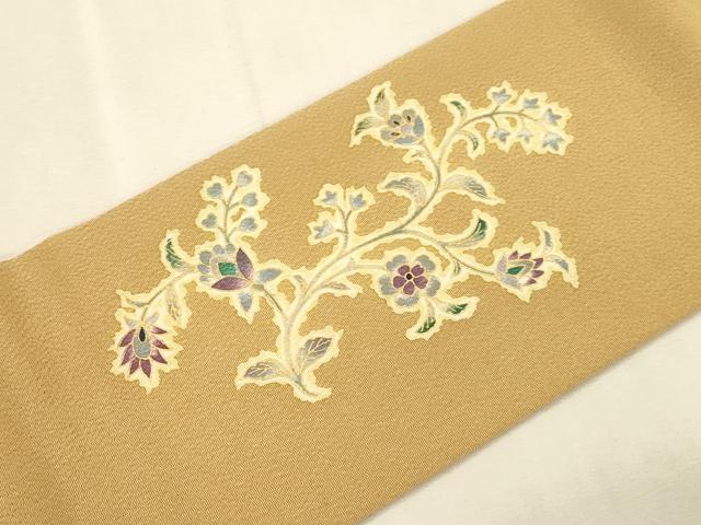 平和屋着物●岡重謹製 OKAJIMA つけ帯 更紗花文 金彩 鬼しぼ縮緬 正絹 逸品 CABI7485dy