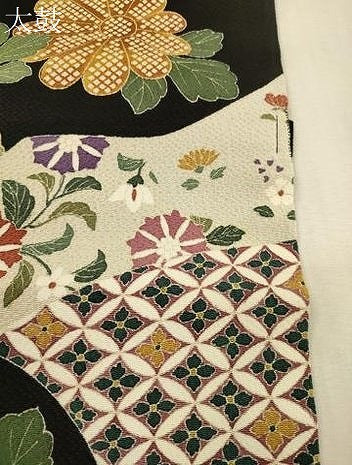 平和屋着物●つけ帯 草花文 黒地 金彩 鬼しぼ縮緬 正絹 逸品 CABI7486dy