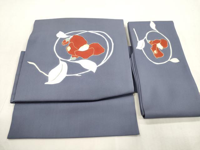 平和屋着物●塩瀬 つけ帯 駒刺繍 椿 金彩 正絹 逸品 CABI7488dy