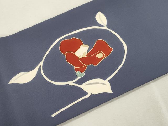 平和屋着物●塩瀬 つけ帯 駒刺繍 椿 金彩 正絹 逸品 CABI7488dy