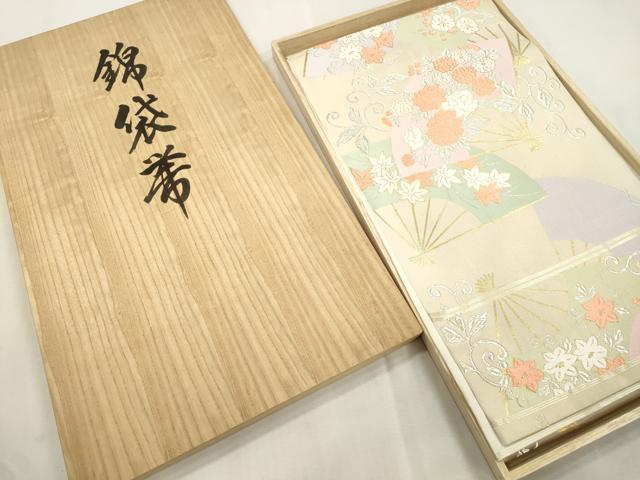 平和屋着物●西陣 川島織物 六通柄 本袋帯 唐織 扇面草花文 金銀糸 共箱付き 正絹 逸品 CABI7500dy