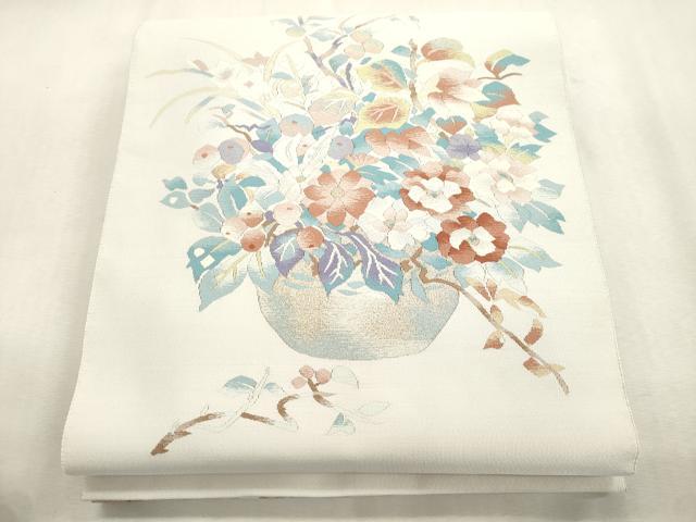 平和屋着物●爪掻き本綴れ 八寸名古屋帯 陶器花文 金糸 共箱付き 正絹 逸品 CABI7501dy