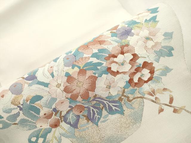 平和屋着物●爪掻き本綴れ 八寸名古屋帯 陶器花文 金糸 共箱付き 正絹 逸品 CABI7501dy
