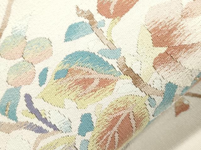 平和屋着物●爪掻き本綴れ 八寸名古屋帯 陶器花文 金糸 共箱付き 正絹 逸品 CABI7501dy