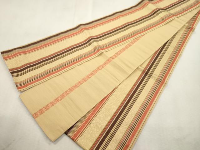 平和屋着物●両面 半幅帯 草花間道 正絹 逸品 CABI7507dy